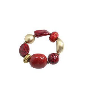 Cranberry Gold Chunky Beaded Bracelet Stretch 88389